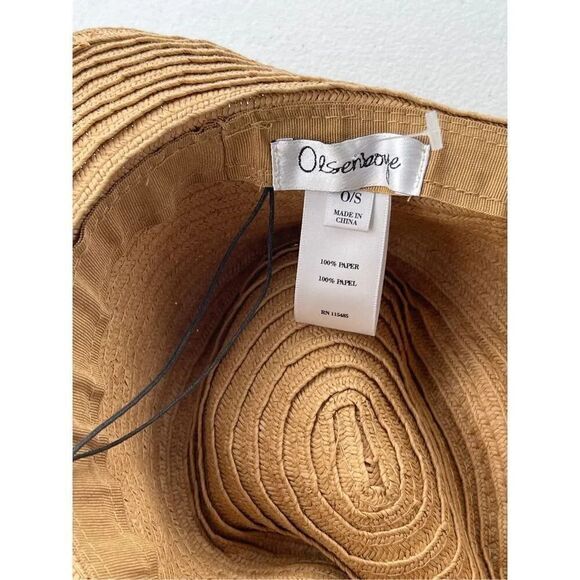 Olsenboye‎ Tan Straw Paper Fedora Hat With Leather Tassels - Picture 2 of 4